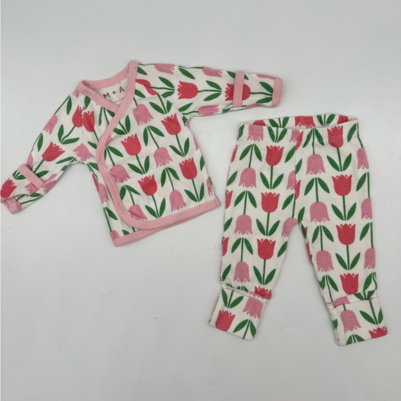 M+A MONICA + ANDY ORGANIC PINK TULIP KIMONO FOOTIE OUTFIT 🌸SZ NB🌸 - Picture 2 of 13